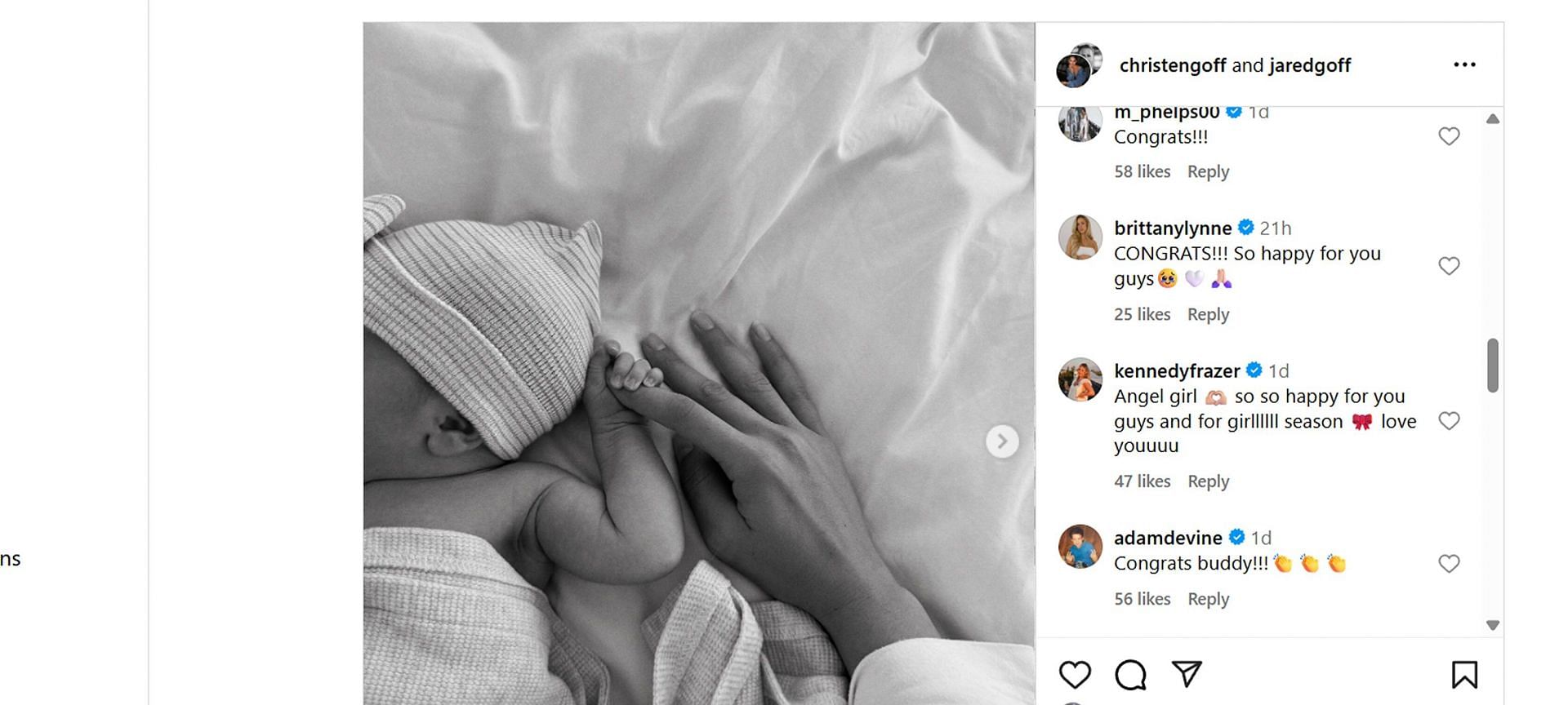Brittany Mahomes makes feelings known as Jared Goff's wife Christen Harper gives birth to a baby girl/@christengoff